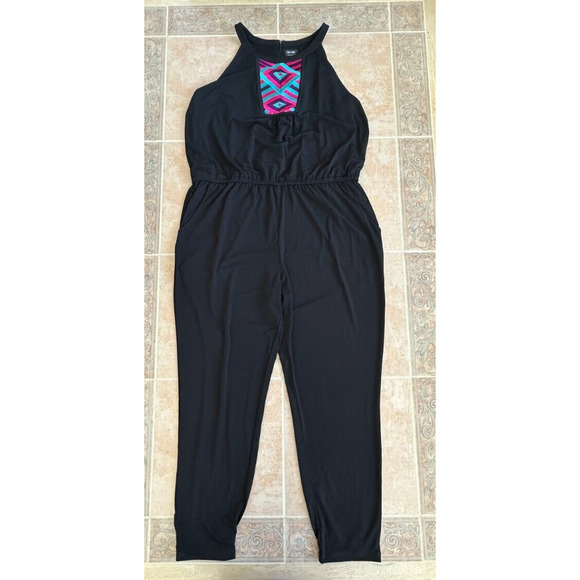 Nicole By Nicole Miller Worn once Halter‎ jumpsuit embroidered Women size XL - Picture 1 of 11